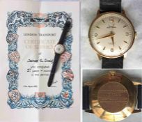 Smith's 'Astral' 9ct gold, 17-jewel WRISTWATCH with Swiss movement presented by London Transport