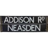 London Underground Q/CO/CP Stock enamel DESTINATION PLATE for Addison Rd/Neasden on the then