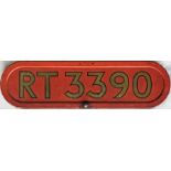 London Transport RT bus BONNET FLEETNUMBER PLATE from RT 3390. The original bus to carry this number
