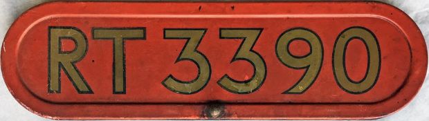 London Transport RT bus BONNET FLEETNUMBER PLATE from RT 3390. The original bus to carry this number