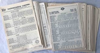 Large quantity (350+) of 1950s-60s London Transport bus PANEL TIMETABLES as fitted to bus stop