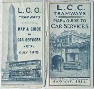 Pair of London County Council (LCC) Tramways POCKET MAPS & GUIDES TO CAR SERVICES dated July 1913