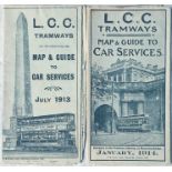 Pair of London County Council (LCC) Tramways POCKET MAPS & GUIDES TO CAR SERVICES dated July 1913