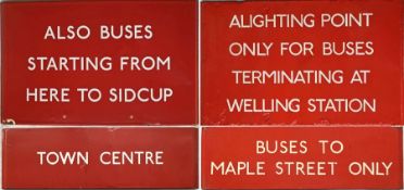 Selection (4) of London Transport bus stop enamel G-PLATES comprising 2 x E6-size: 'Also Buses