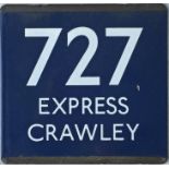 London Transport coach stop enamel E-PLATE for Green Line route 727 lettered Express, Crawley and