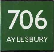 London Transport coach stop enamel E-PLATE for Green Line route 706 destinated Aylesbury. Plates