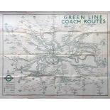 1936 London Transport quad-royal POSTER MAP 'Green Line Coach Routes'. A wonderful map showing the
