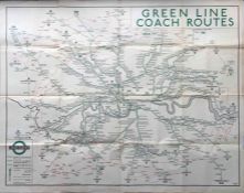 1936 London Transport quad-royal POSTER MAP 'Green Line Coach Routes'. A wonderful map showing the