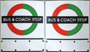 1950s/60s London Transport enamel BUS & COACH STOP FLAG, a 'Compulsory' version with space for 3 e-