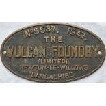 1947 Vulcan Foundry brass LOCOMOTIVE WORKSPLATE (maker's plate) no 5537 which was fitted to LNER