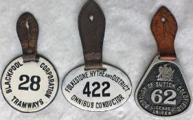 Selection (3) of pre-1935 bus & tram LICENCE BADGES comprising Blackpool Corporation Tramways 28 (