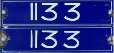 Matched pair of London Underground Piccadilly Line 1959-Stock enamel INTERIOR CAR NUMBER PLATES from