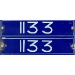Matched pair of London Underground Piccadilly Line 1959-Stock enamel INTERIOR CAR NUMBER PLATES from
