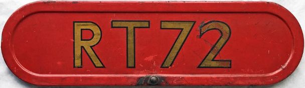 London Transport RT bus BONNET FLEETNUMBER PLATE from RT 72, one of the first production batch,