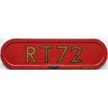 London Transport RT bus BONNET FLEETNUMBER PLATE from RT 72, one of the first production batch,