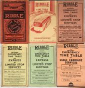 Selection (6) of 1930s/40s Ribble Motors Services TIMETABLE BOOKLETS comprising issues dated April-