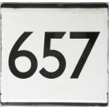 London Transport bus stop enamel E-PLATE for trolleybus route 657 which ran between Hounslow and