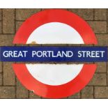 London Underground enamel PLATFORM ROUNDEL from Great Portland Street station on the Metropolitan,