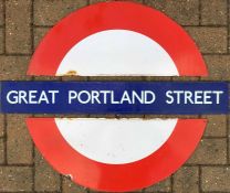 London Underground enamel PLATFORM ROUNDEL from Great Portland Street station on the Metropolitan,