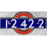 London Underground enamel STOCK-NUMBER PLATE from 1938-Tube Stock Non-Driving Motor Car 12422. These