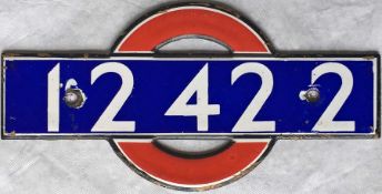 London Underground enamel STOCK-NUMBER PLATE from 1938-Tube Stock Non-Driving Motor Car 12422. These