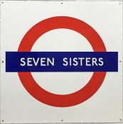 1960s London Underground enamel PLATFORM BULLSEYE SIGN from Seven Sisters station on the Victoria