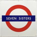 1960s London Underground enamel PLATFORM BULLSEYE SIGN from Seven Sisters station on the Victoria