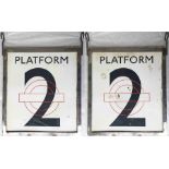 London Underground ENAMEL SIGN 'PLATFORM 2', a double-sided hanging sign featuring the traditional