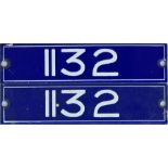 Matched pair of London Underground Piccadilly Line 1959-Stock enamel INTERIOR CAR NUMBER PLATES from