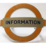 London Underground Traffic Guide's enamel & chrome CAP BADGE inscribed 'Information' and issued in