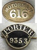Pair of early railway CAP BADGES comprising 'Motorman 616', thought to be London Electric
