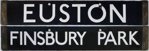 London Underground 1938-Tube Stock enamel CAB DESTINATION PLATE for Euston / Finsbury Park on the