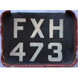 London Transport TROLLEYBUS REGISTRATION PLATE (rear) FXH 473 from L3-class 1473. One of the last