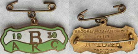 1930 Brooklands Automobile Racing Club ENAMEL BADGE. Numbered 1045 on reverse. Has both a pin and