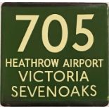 London Transport coach stop enamel E-PLATE for Green Line route 705 destinated Heathrow Airport (