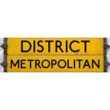 London Underground O/P/Q-Stock enamel CAB DESTINATION PLATE reading 'District' on one side and '