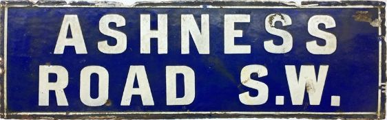 Early 20th-century enamel LONDON STREET SIGN from Ashness Road, SW in Clapham. This dates from