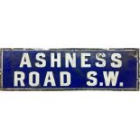 Early 20th-century enamel LONDON STREET SIGN from Ashness Road, SW in Clapham. This dates from