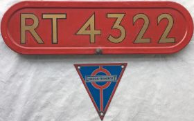 London Transport RT bus BONNET FLEETNUMBER PLATE from RT 4322. The original bus to carry this number