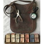 London Transport bus conductor's leather CASH BAG with PSV BADGE in holder and TICKET CLIPPERS (