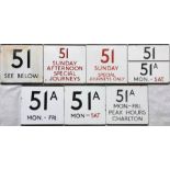 Selection (7) of London Transport bus stop enamel E-PLATES for routes 51 & 51A in the Sidcup area