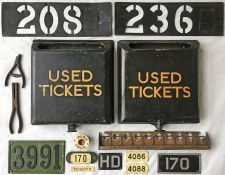 Pair of London Transport RT/RF etc bus USED TICKET BOXES plus 2 x TD/RF-type ROUTE STENCIL PLATES