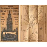 Croydon Corporation Tramways MAP & GUIDE TO CAR SERVICES dated February 1924. Printed on light-brown