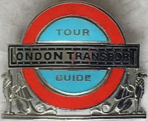 London Transport enamel & chrome CAP BADGE "TOUR GUIDE" issued in the mid-1960s onwards to those bus