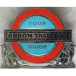 London Transport enamel & chrome CAP BADGE "TOUR GUIDE" issued in the mid-1960s onwards to those bus