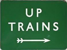 British Railways (Southern Region) ENAMEL SIGN 'Up Trains' with a two-flight directional arrow,