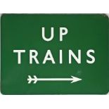 British Railways (Southern Region) ENAMEL SIGN 'Up Trains' with a two-flight directional arrow,