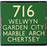 London Transport coach stop enamel E-PLATE for Green Line route 716 destinated Welwyn Garden City,