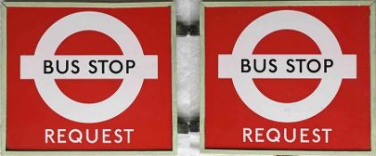 1940s/50s London Transport enamel BUS STOP FLAG 'Request'. Double-sided with two enamel plates