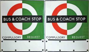 1950s/60s London Transport enamel BUS & COACH STOP FLAG, a 'Bus Compulsory, Coach Request' version